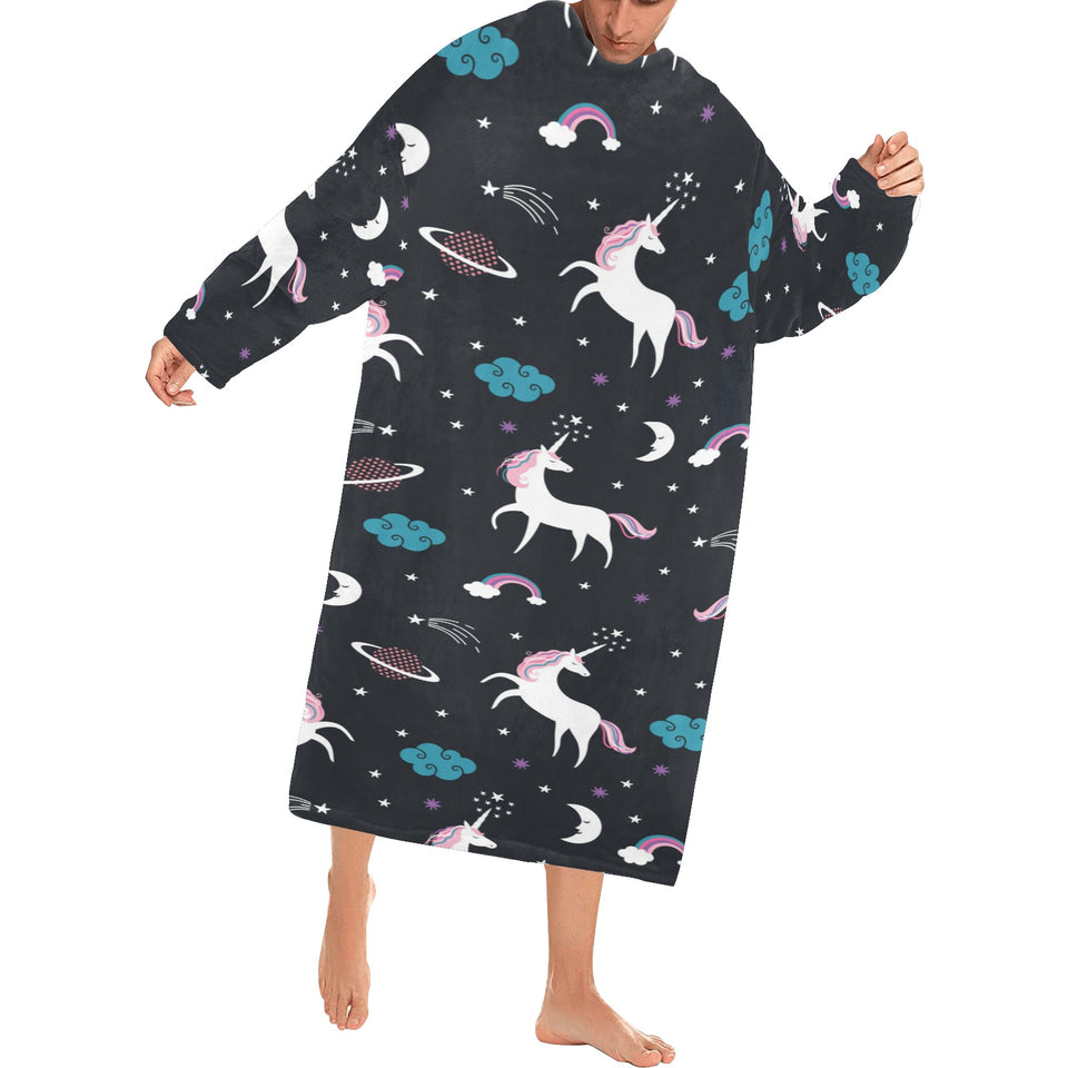 unicorn rainbows moon clound star pattern Blanket Robe with Sleeves