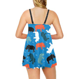 Colorful rhino pattern Chest Sexy Pleated Two Piece Swim Dress