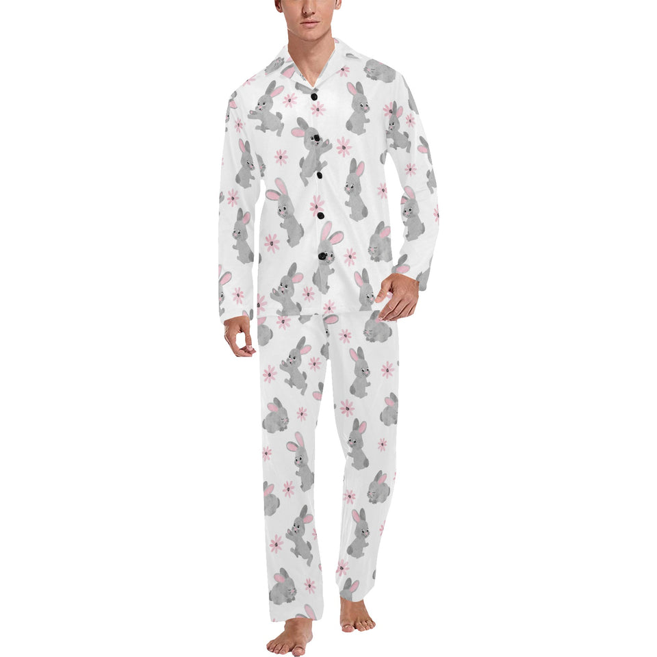 Watercolor cute rabbit pattern Men's Long Pajama Set