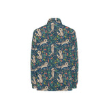 Raccoon tropical leaves pattern Women's Long Sleeve Polo Shirt