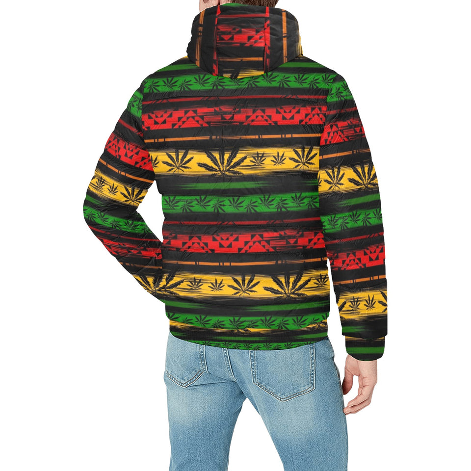 Canabis Marijuana Weed Pattern Print Design 04 Men's Padded Hooded Jacket