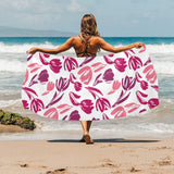 pink sketch tulip pattern Beach Towel