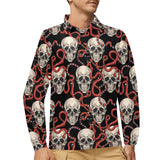 Red snake skull pattern Men's Long Sleeve Polo Shirt