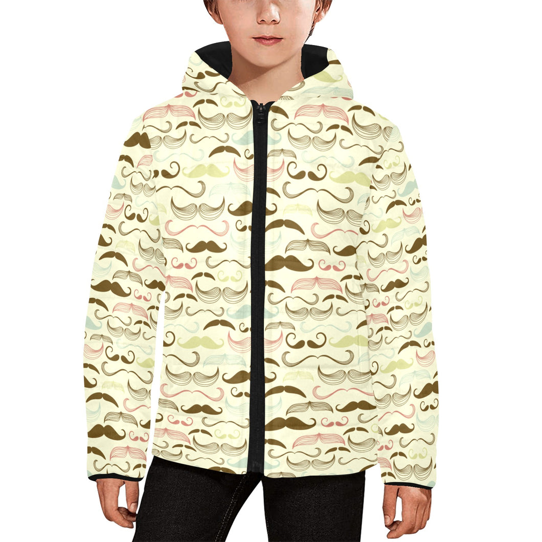 Mustache Beard Pattern Print Design 01 Kids' Boys' Girls' Padded Hooded Jacket