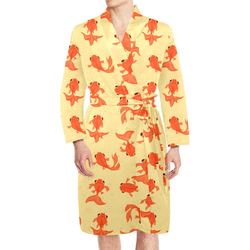 Goldfish Pattern Print Design 02 Men's Long Sleeve Belted Night Robe