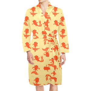 Goldfish Pattern Print Design 02 Men's Long Sleeve Belted Night Robe