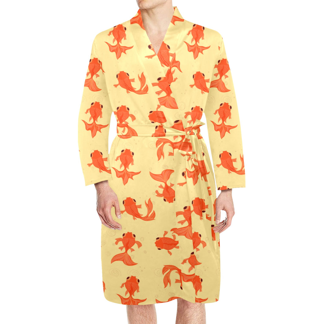 Goldfish Pattern Print Design 02 Men's Long Sleeve Belted Night Robe