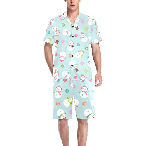Cute snowman snowflake pattern Men's V-Neck Short Pajama Set