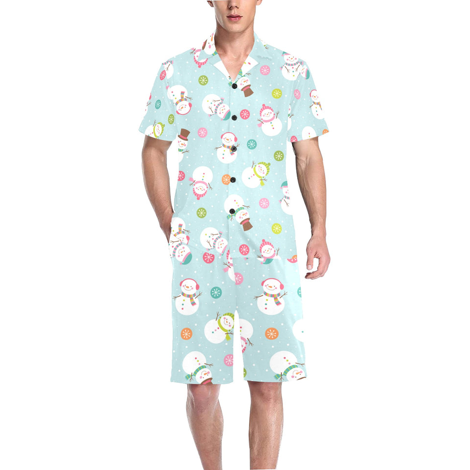 Cute snowman snowflake pattern Men's V-Neck Short Pajama Set
