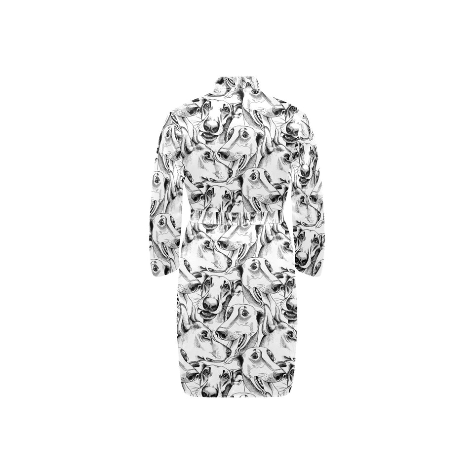 Greyhound Pattern Print Design 01 Men's Long Sleeve Belted Night Robe