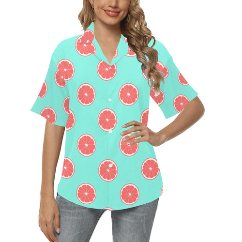 Grapefruit green background Women's All Over Print Hawaiian Shirt