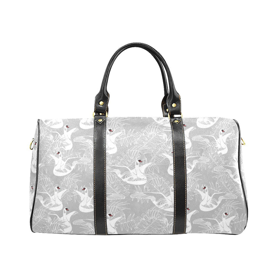white swan gray background Travel Bag