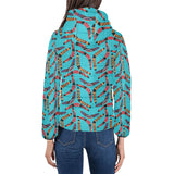 Boomerang Australian aboriginal ornament blue back Women's Padded Hooded Jacket