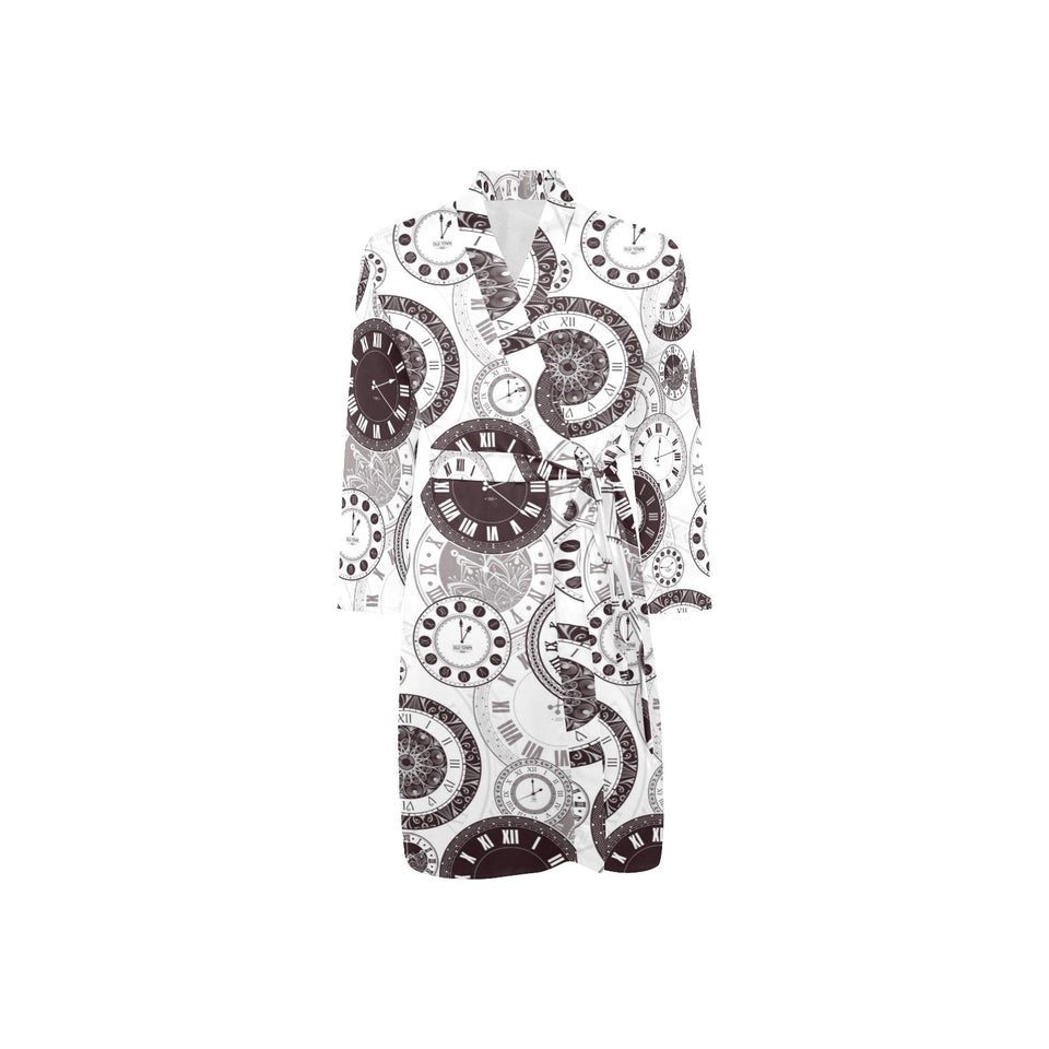 Classic vintage clock pattern Men's Long Sleeve Belted Night Robe