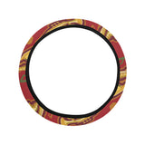 Saxophone cornet pattern red background Car Steering Wheel Cover