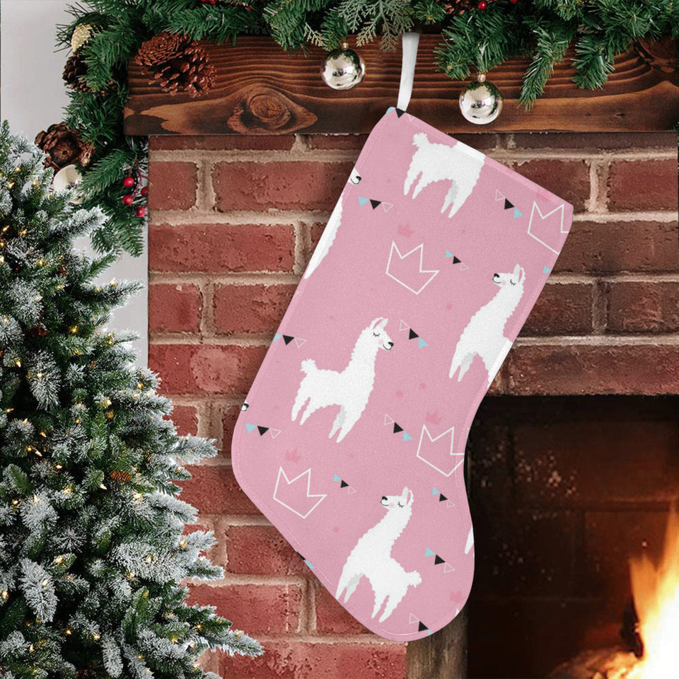 Llama Alpaca pink background Christmas Stocking