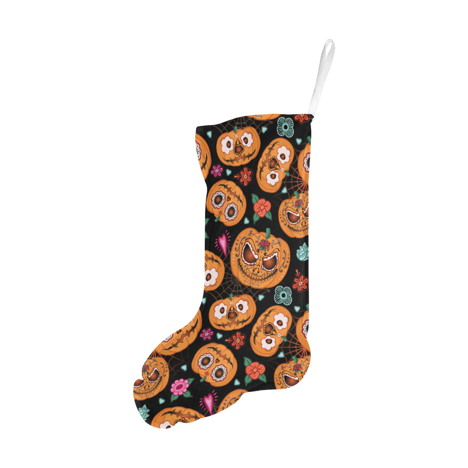 Pumpkin flowers spiderweb Halloween theme Christmas Stocking