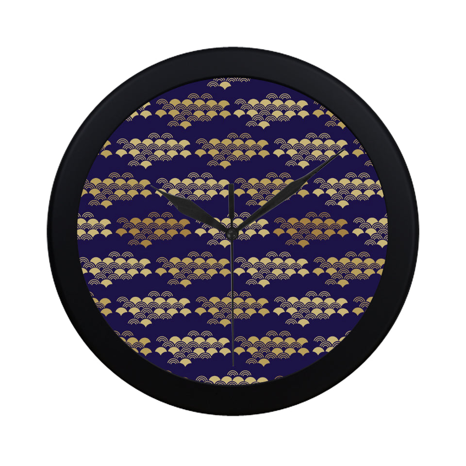 Beautiful japanese fan pattern Elegant Black Wall Clock