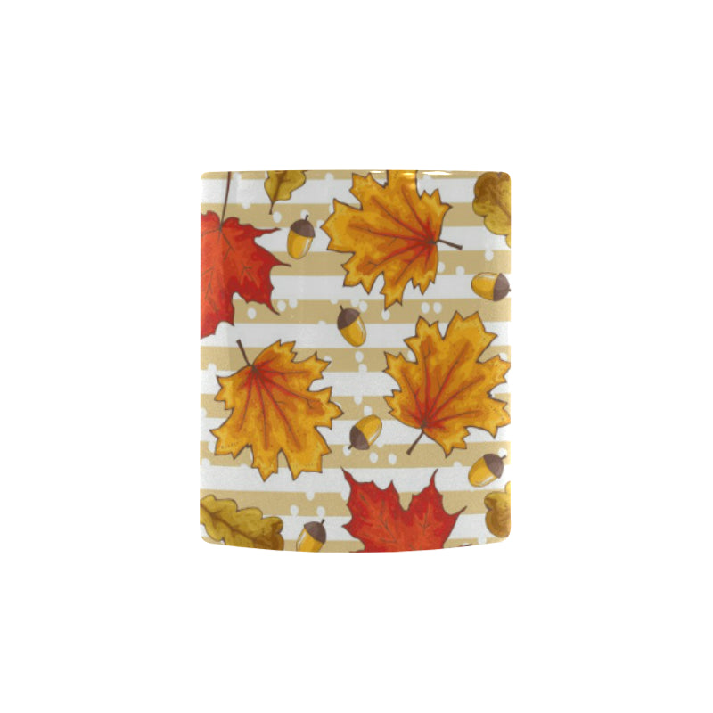 Maple leaf oak leaf acorns beige striped backgroun Morphing Mug Heat Changing Mug
