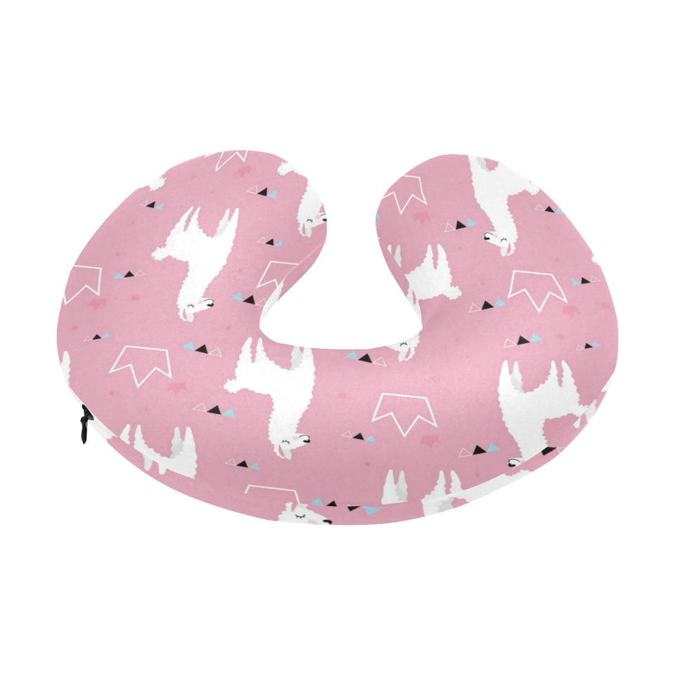 Llama Alpaca pink background U-Shaped Travel Neck Pillow