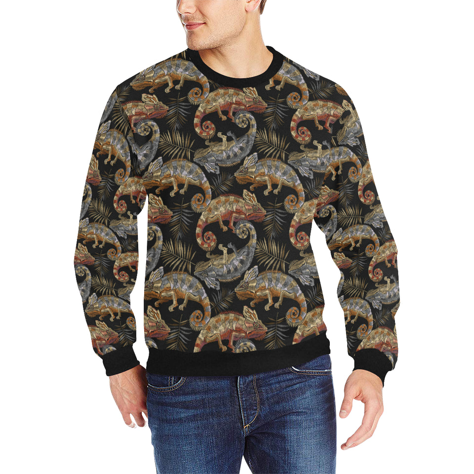 Chameleon lizard tropical leaves palm tree Men's Crew Neck Sweatshirt