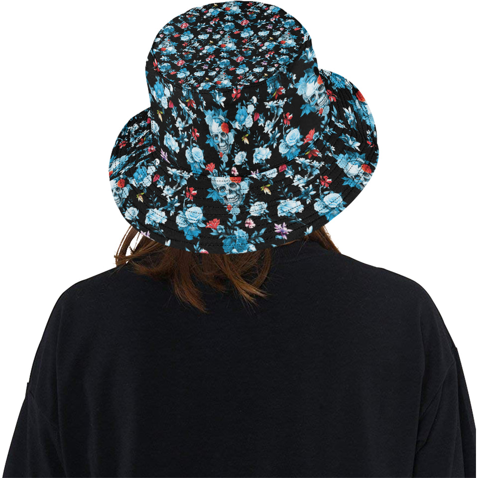 Skull flower roses leave pattern Unisex Bucket Hat