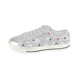 Airplane cloud grey background Women's Low Top Canvas Shoes White