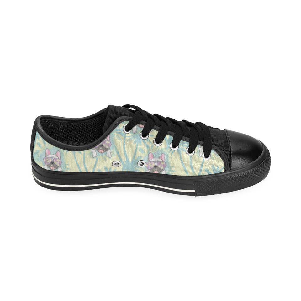 French bulldog hawaii blackground Men's Low Top Canvas Shoes Black