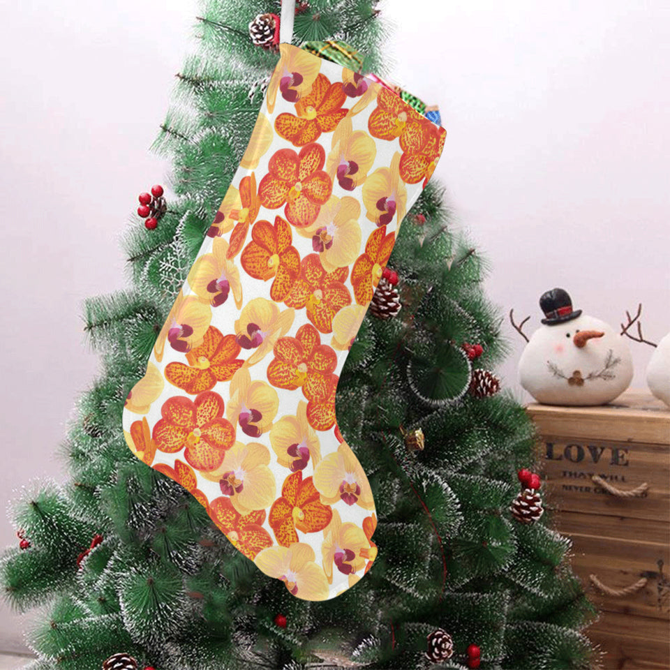 Orange yellow orchid flower pattern background Christmas Stocking