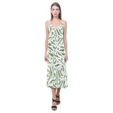 Hand drawn sketch style green Chili peppers patter V-Neck Open Fork Long Dress