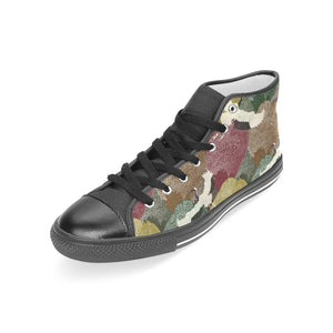 Japanese cranes flying forest dot pattern Women's High Top Canvas Shoes Black