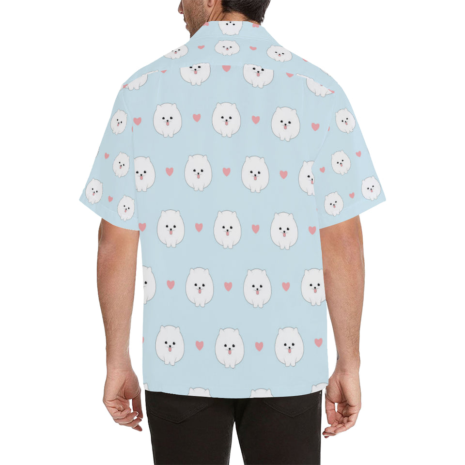 White cute pomeranian pattern Men's All Over Print Hawaiian Shirt