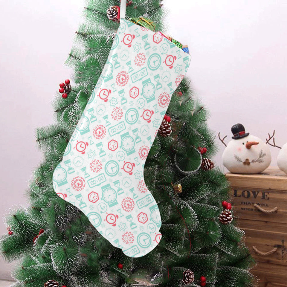 Clock time pattern blackground Christmas Stocking