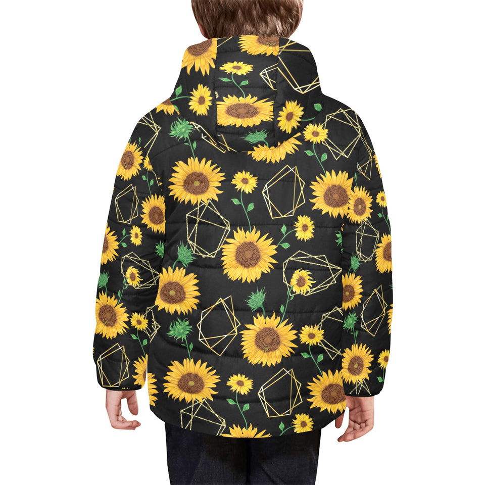 sunflower golden polygonal shapes Kids' Boys' Girls' Padded Hooded Jacket