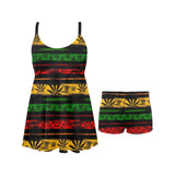 Canabis Marijuana Weed Pattern Print Design 04 Chest Sexy Pleated Two Piece Swim Dress