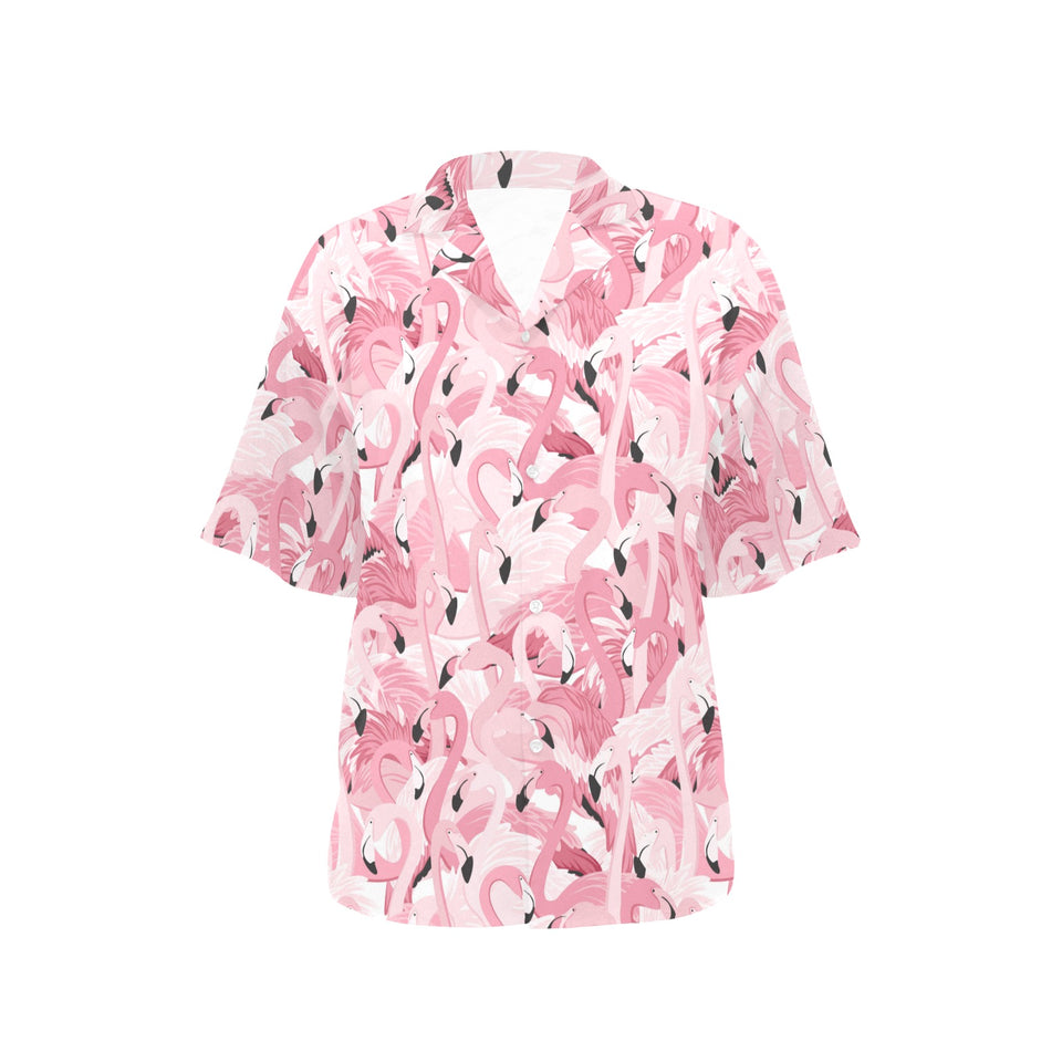 Pink flamingos pattern background Women's All Over Print Hawaiian Shirt