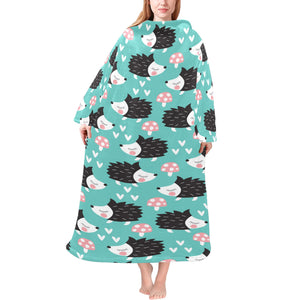 Hedgehog Pattern Print Design 03 Blanket Robe with Sleeves