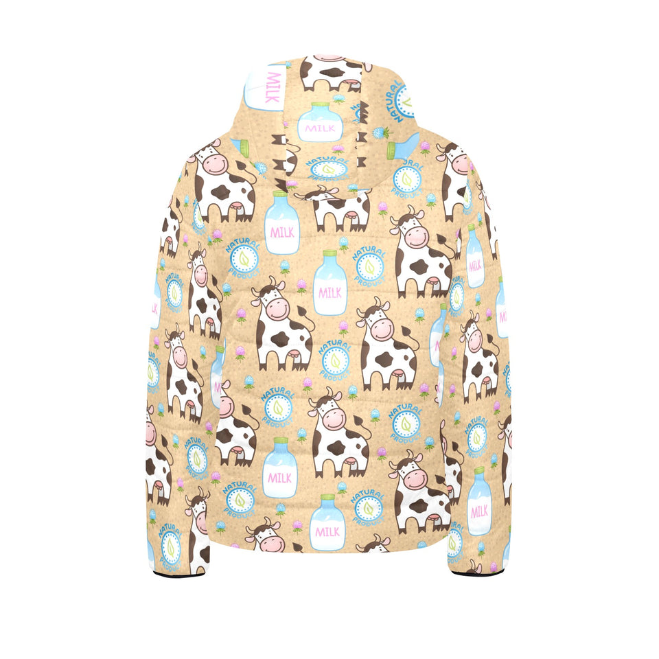 Cow bottle of milk pattern Kids' Boys' Girls' Padded Hooded Jacket