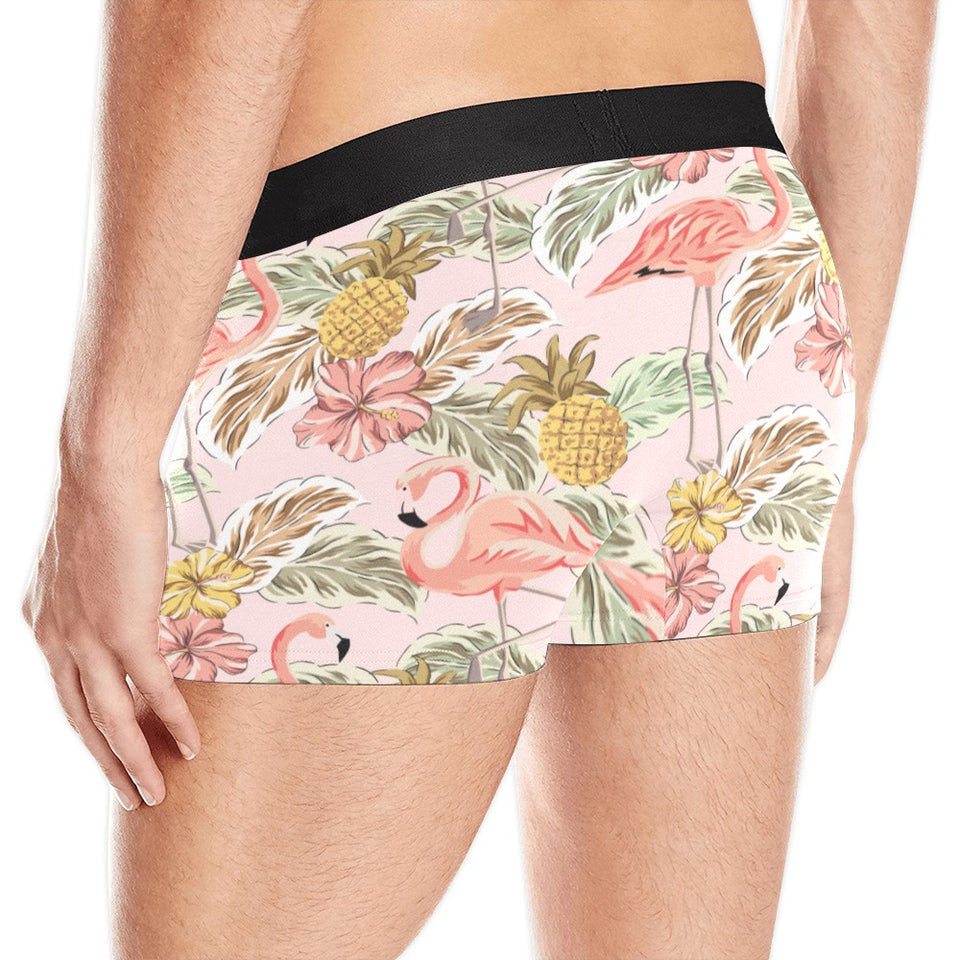 Pink flamingo birds pineapples hibiscus flower pat Men's All Over Print Boxer Briefs Men's Underwear