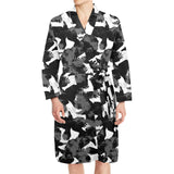 Crow illustration pattern Men's Long Sleeve Belted Night Robe