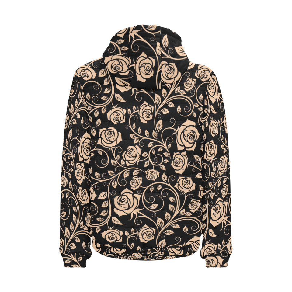 Rose Pattern Print Design 04 Men's Padded Hooded Jacket