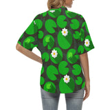 Frog waterlily pattern Women's All Over Print Hawaiian Shirt