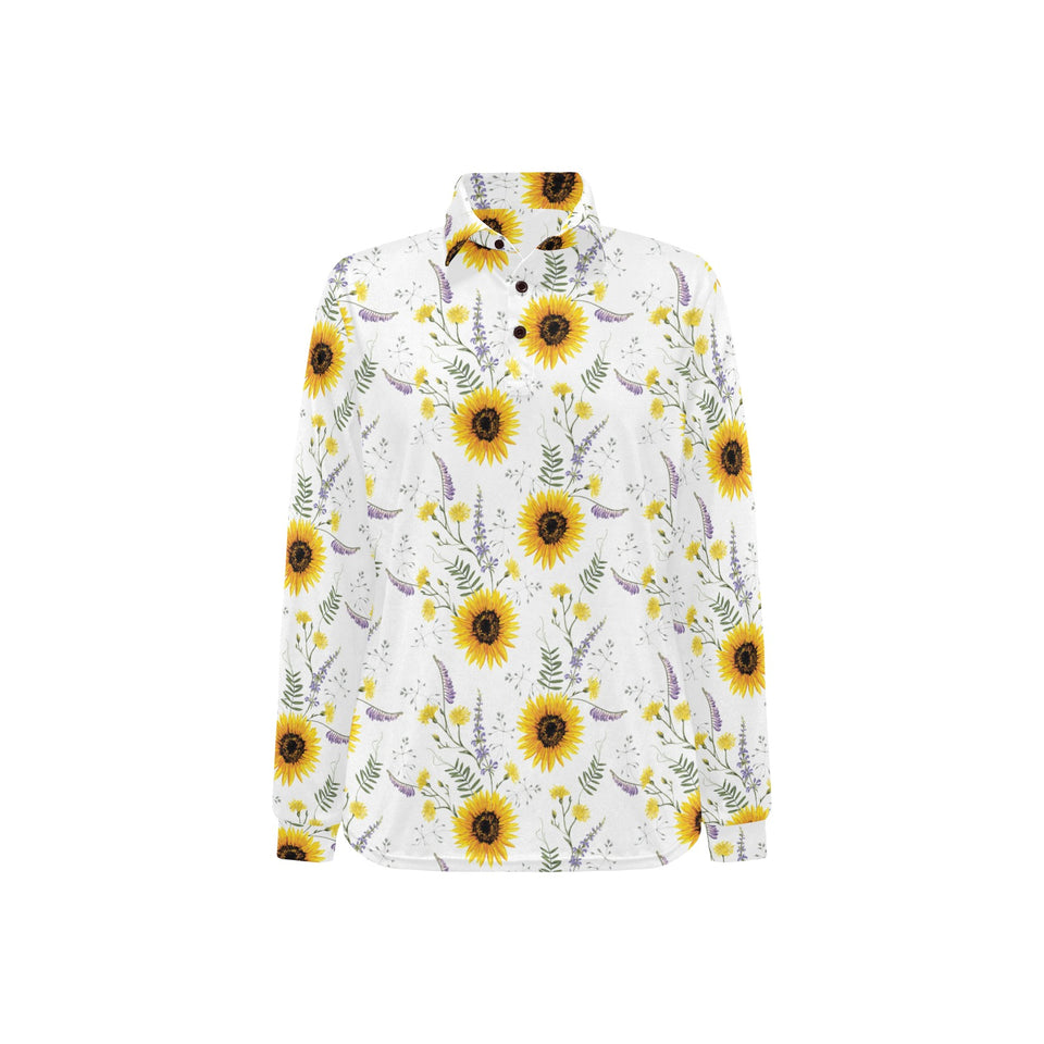 beautiful sunflowers pattern Women's Long Sleeve Polo Shirt