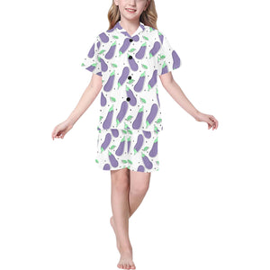 Eggplant Pattern Print Design 05 Kids' Boys' Girls' V-Neck Short Pajama Set