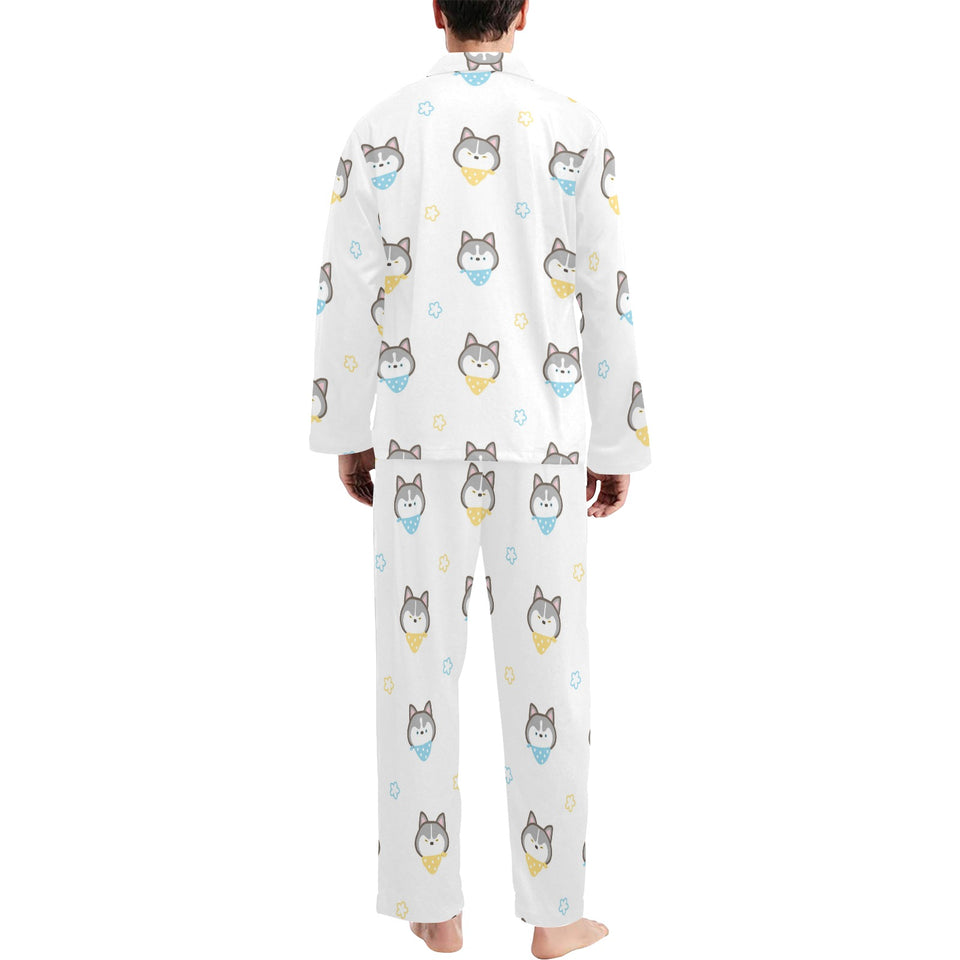 Cute Siberian Husky pattern Men's Long Pajama Set