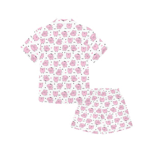 Pig Pattern Print Design 03 Kids' Boys' Girls' V-Neck Short Pajama Set