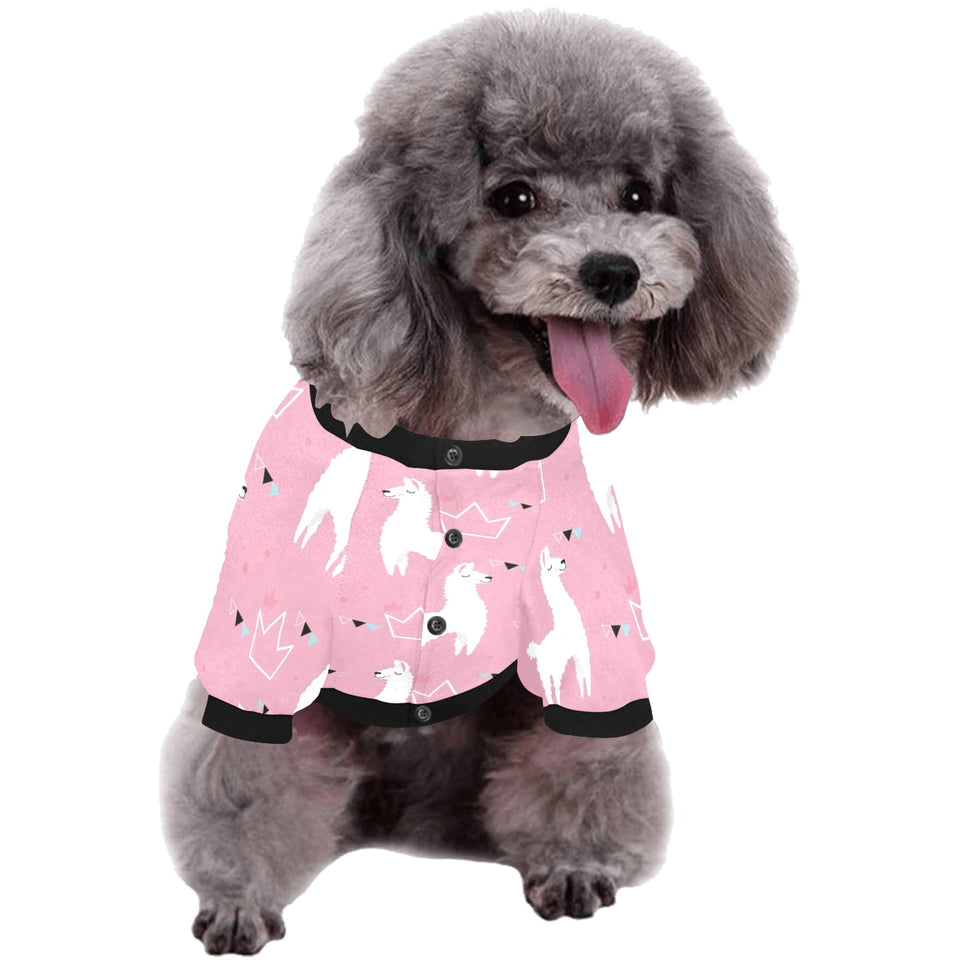 Llama Alpaca pink background All Over Print Pet Dog Round Neck Fuzzy Shirt