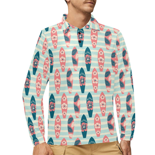 Surfboard Pattern Print Design 02 Men's Long Sleeve Polo Shirt