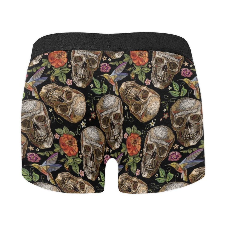 Skull rose humming bird flower pattern Men's All Over Print Boxer Briefs Men's Underwear