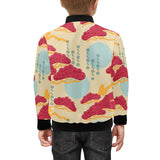 Red Bonsai gray sun japanese pattern Kids' Boys' Girls' Bomber Jacket
